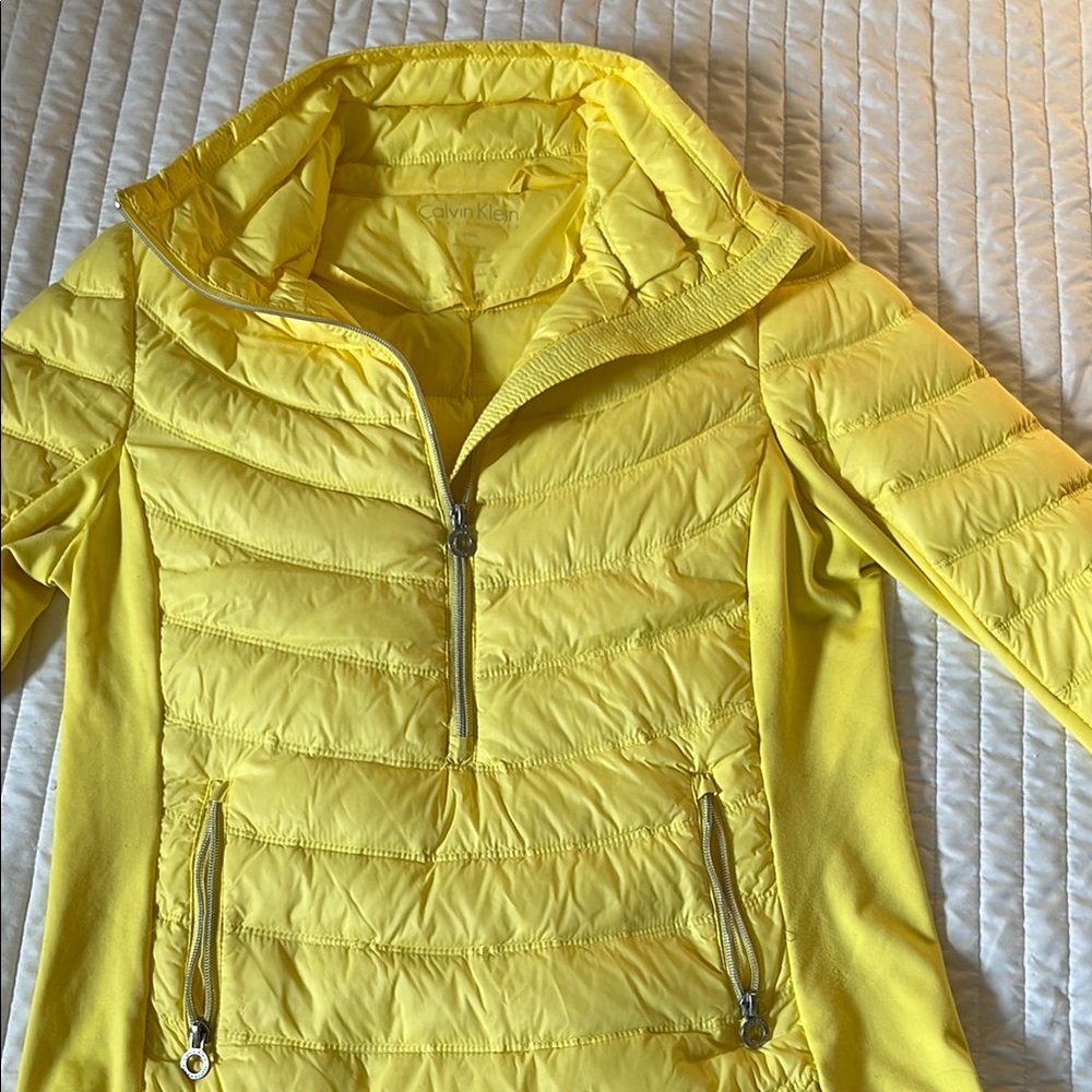Calvin Klein Yellow Puffer Jacket with Quilted Design